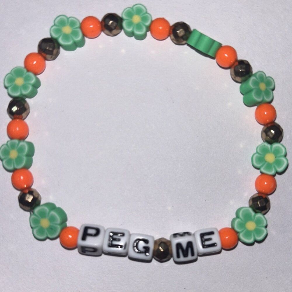 Handmade Green and Orange Beaded Stretch Bracelet Novelty Jewelry adult humor